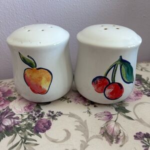 Corelle White Salt and Pepper Shakers with Fruit Design